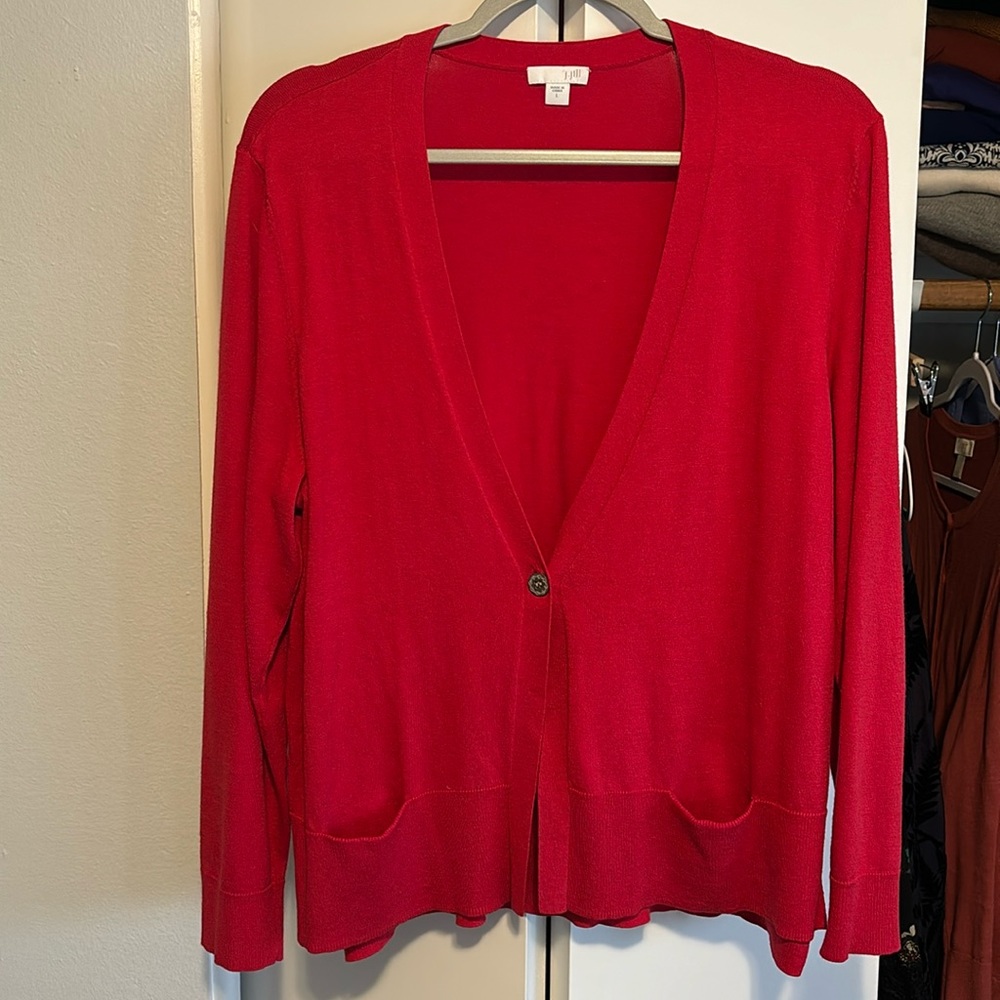 J Jill v-neck red cardigan silk and cotton size large